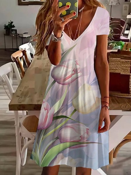 Women's Floral Short Sleeve Summer Printing Dress V Neck Daily Casual Knee Length T-Shirt Dress H-Line Dress, As picture, Casual Dresses
Women's Floral Short Sleeve Summer Printing Dress V Neck Daily Casual Knee Length T-Shirt Dress H-Line Dress, As picture, Casual Dresses