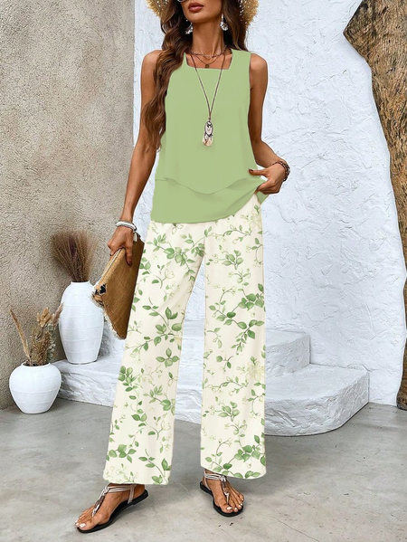 Women's Floral Printing Two-Piece Set Daily Sleeveless Casual Summer Top With Pants Matching Set, Green, Suit Set
Women's Floral Printing Two-Piece Set Daily Sleeveless Casual Summer Top With Pants Matching Set, Green, Suit Set