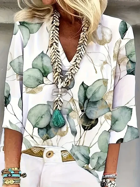 Women's Floral Three Quarter Sleeve Blouse Spring/Fall Printing V Neck Daily Casual Top, White, Blouses
Women's Floral Three Quarter Sleeve Blouse Spring/Fall Printing V Neck Daily Casual Top, White, Blouses