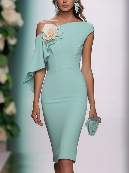 Elegant One Shoulder Sleeve 3D Floral Asymmetrical Knee Length Party Dress, Blue, Midi Dresses
Elegant One Shoulder Sleeve 3D Floral Asymmetrical Knee Length Party Dress, Blue, Midi Dresses