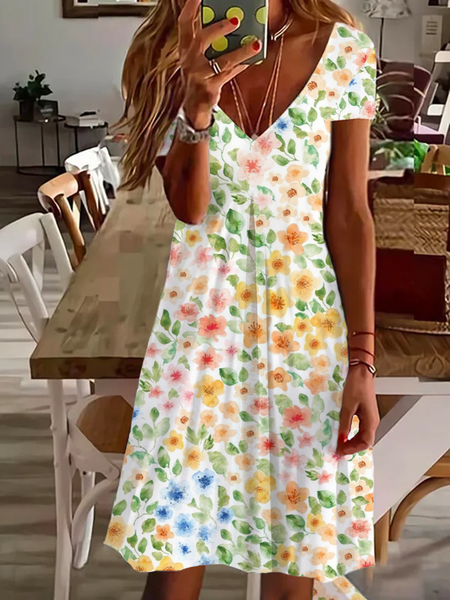 Women's Floral Short Sleeve Summer Printing Dress V Neck Daily Casual Knee Length T-Shirt Dress H-Line Dress, As picture, Casual Dresses
Women's Floral Short Sleeve Summer Printing Dress V Neck Daily Casual Knee Length T-Shirt Dress H-Line Dress, As picture, Casual Dresses