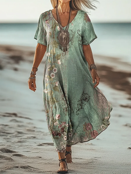 Women's Floral Short Sleeve Summer Printing Dress V Neck Daily Casual Maxi T-Shirt Dress H-Line Dress, Green, Casual Dresses
Women's Floral Short Sleeve Summer Printing Dress V Neck Daily Casual Maxi T-Shirt Dress H-Line Dress, Green, Casual Dresses