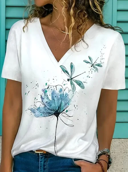 Women's Floral Short Sleeve Tee T-shirt V Neck Printing Casual Summer Graphic Tee Top, White, T-Shirts
Women's Floral Short Sleeve Tee T-shirt V Neck Printing Casual Summer Graphic Tee Top, White, T-Shirts