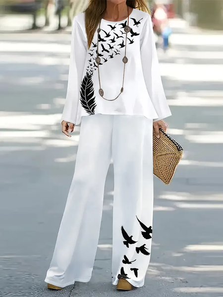 Women's Bird Two-Piece Set Daily Long Sleeve Casual Spring/Fall Top With Pants Matching Set, White, Suit Set
Women's Bird Two-Piece Set Daily Long Sleeve Casual Spring/Fall Top With Pants Matching Set, White, Suit Set