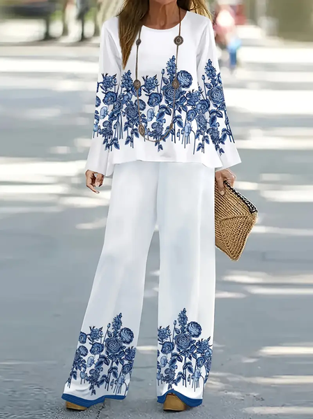 Women's Floral Printing Two-Piece Set Daily Long Sleeve Casual Spring/Fall Top With Pants Matching Set, White, Suit Set
Women's Floral Printing Two-Piece Set Daily Long Sleeve Casual Spring/Fall Top With Pants Matching Set, White, Suit Set