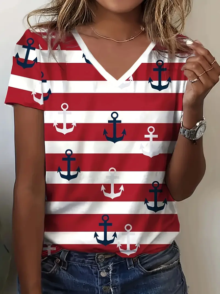 Women's Striped Short Sleeve Tee T-shirt V Neck Printing Casual Summer Graphic Tee Top, Red, T-Shirts
Women's Striped Short Sleeve Tee T-shirt V Neck Printing Casual Summer Graphic Tee Top, Red, T-Shirts