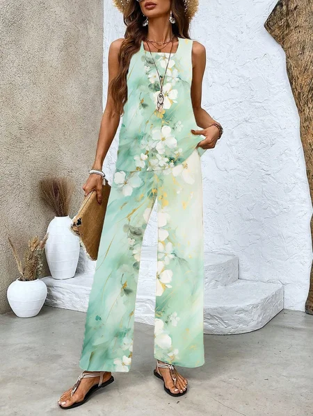 Women's Floral Printing Two-Piece Set Daily Sleeveless Casual Summer Top With Pants Matching Set, Green, Suit Set
Women's Floral Printing Two-Piece Set Daily Sleeveless Casual Summer Top With Pants Matching Set, Green, Suit Set