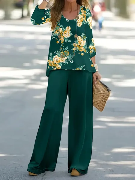 Women's Floral Printing Two-Piece Set Daily Long Sleeve Casual Spring/Fall Top With Pants Matching Set, Green, Suit Set
Women's Floral Printing Two-Piece Set Daily Long Sleeve Casual Spring/Fall Top With Pants Matching Set, Green, Suit Set