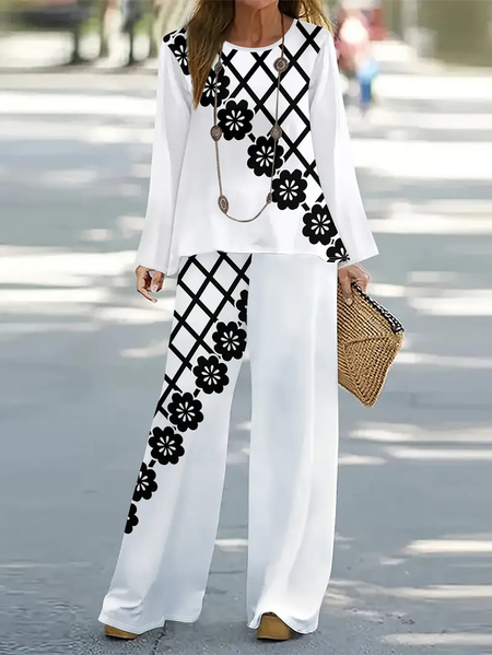 Women's Floral Printing Two-Piece Set Daily Long Sleeve Casual Spring/Fall Top With Pants Matching Set, White, Suit Set
Women's Floral Printing Two-Piece Set Daily Long Sleeve Casual Spring/Fall Top With Pants Matching Set, White, Suit Set