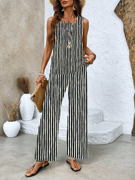 Women's Striped Printing Two-Piece Set Daily Sleeveless Casual Summer Top With Pants Matching Set, Black, Suit Set
Women's Striped Printing Two-Piece Set Daily Sleeveless Casual Summer Top With Pants Matching Set, Black, Suit Set