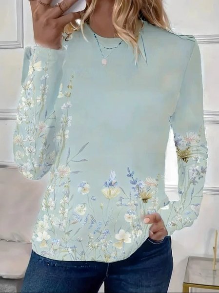 Women's Long Sleeve Tee T-shirt Spring/Fall Floral Printing Crew Neck Casual Graphic Tee Top, Blue, T-Shirts
Women's Long Sleeve Tee T-shirt Spring/Fall Floral Printing Crew Neck Casual Graphic Tee Top, Blue, T-Shirts