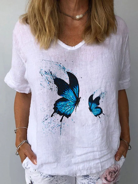 Women Butterfly Short Sleeve Blouse Summer Crew Neck Daily Casual Top, White, Blouses
Women Butterfly Short Sleeve Blouse Summer Crew Neck Daily Casual Top, White, Blouses