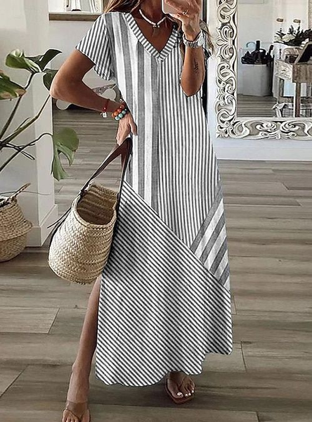 Women Striped Short Sleeve Summer Printing Dress V Neck Daily Casual Maxi X-Line Dress, Gray, Casual Dresses
Women Striped Short Sleeve Summer Printing Dress V Neck Daily Casual Maxi X-Line Dress, Gray, Casual Dresses
