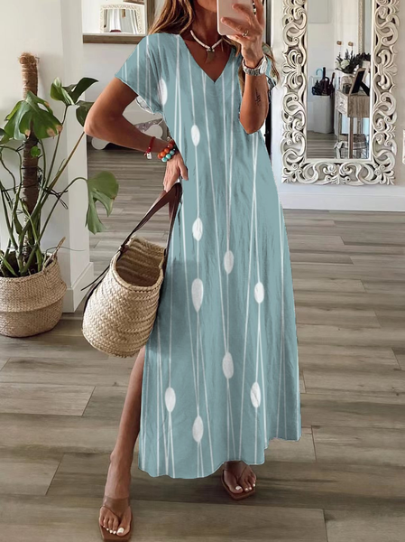 Women Striped Short Sleeve Summer Printing Dress V Neck Daily Casual Maxi X-Line Dress, Green, Casual Dresses
Women Striped Short Sleeve Summer Printing Dress V Neck Daily Casual Maxi X-Line Dress, Green, Casual Dresses