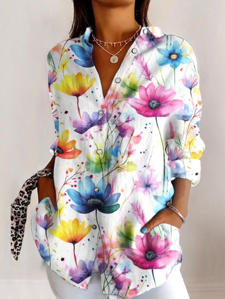 Shirt Collar Long Sleeve Floral Regular Micro-Elasticity Regular Fit Shirt For Women, White, Shirts
Shirt Collar Long Sleeve Floral Regular Micro-Elasticity Regular Fit Shirt For Women, White, Shirts