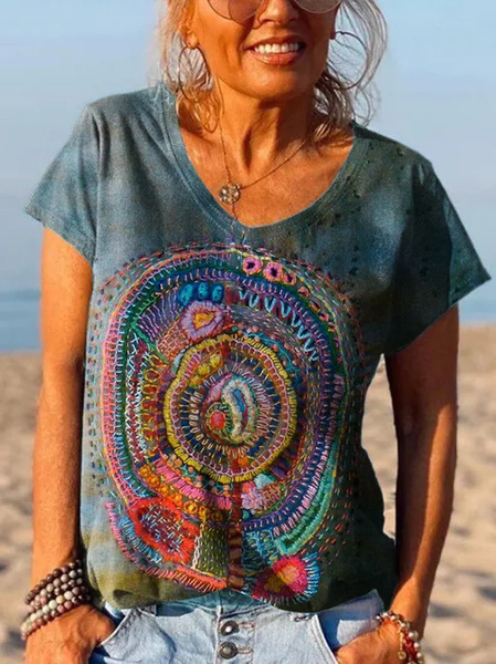 Vintage embroidery print art 3D fashion loose short sleeve V neck T-shirt, Blue, T-shirts
Vintage embroidery print art 3D fashion loose short sleeve V neck T-shirt, Blue, T-shirts