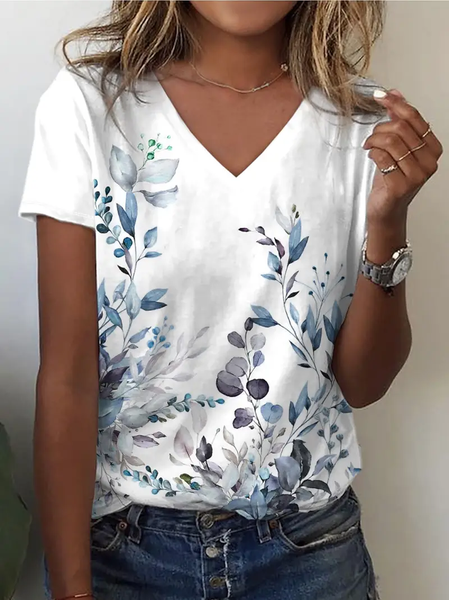 Women Floral Short Sleeve Tee T-shirt V Neck Printing Casual Summer Graphic Tee Top, White, T-Shirts
Women Floral Short Sleeve Tee T-shirt V Neck Printing Casual Summer Graphic Tee Top, White, T-Shirts