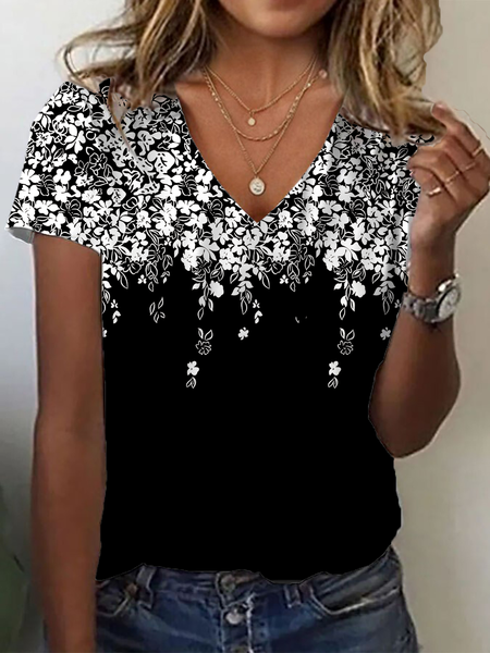 Women Floral Short Sleeve Tee T-shirt V Neck Printing Casual Summer Graphic Tee Top, Black, T-Shirts
Women Floral Short Sleeve Tee T-shirt V Neck Printing Casual Summer Graphic Tee Top, Black, T-Shirts