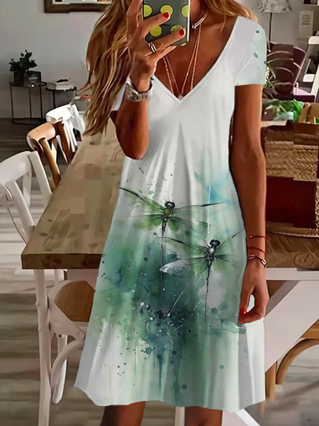 Women Dragonfly Short Sleeve Summer Printing Dress V Neck Daily Casual Midi Fit & Flare Dress A-Line Dress, Green, Casual Dresses
Women Dragonfly Short Sleeve Summer Printing Dress V Neck Daily Casual Midi Fit & Flare Dress A-Line Dress, Green, Casual Dresses