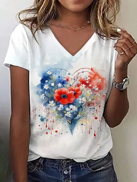 Women Floral Short Sleeve Tee T-shirt V Neck Printing Casual Summer Graphic Tee Top, White, T-Shirts
Women Floral Short Sleeve Tee T-shirt V Neck Printing Casual Summer Graphic Tee Top, White, T-Shirts