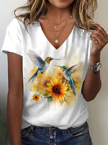 Women Floral Short Sleeve Tee T-shirt V Neck Printing Casual Summer Graphic Tee Top, White, T-Shirts
Women Floral Short Sleeve Tee T-shirt V Neck Printing Casual Summer Graphic Tee Top, White, T-Shirts