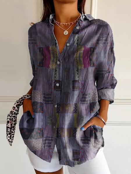 Women Geometric Long Sleeve Shirt Spring/Fall Buckle Shirt Collar Daily Casual Top, Purple, Shirts
Women Geometric Long Sleeve Shirt Spring/Fall Buckle Shirt Collar Daily Casual Top, Purple, Shirts