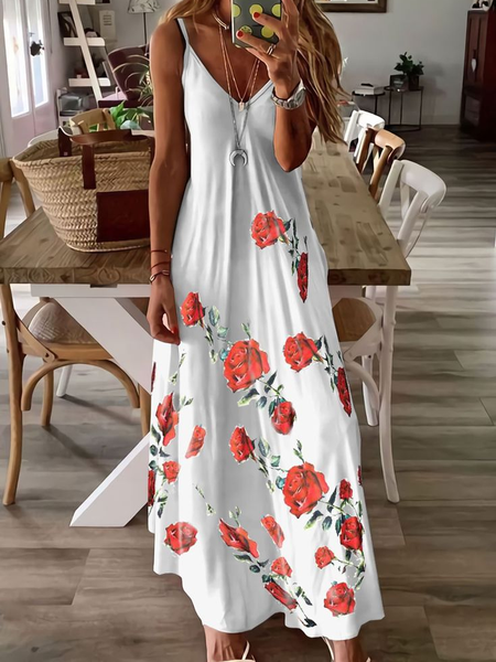 Women Floral Sleeveless Summer Printing Dress V Neck Daily Casual Maxi Slip Dress X-Line Dress, White, Casual Dresses
Women Floral Sleeveless Summer Printing Dress V Neck Daily Casual Maxi Slip Dress X-Line Dress, White, Casual Dresses