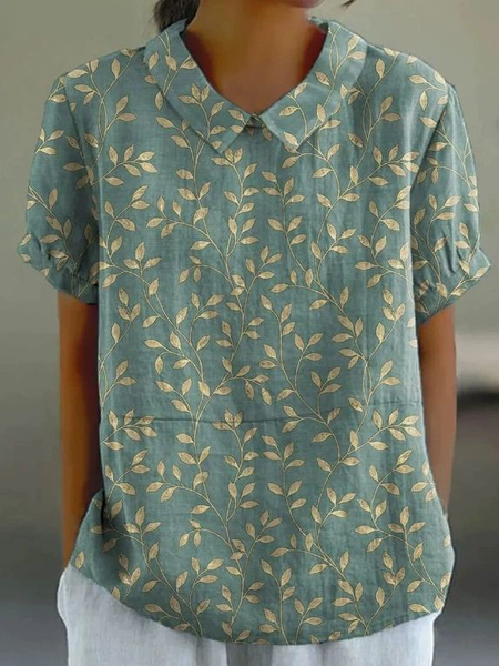 Shawl Collar Short Sleeve Floral Printing Lightweight Loose Shirt For Women, Green, Blouses
Shawl Collar Short Sleeve Floral Printing Lightweight Loose Shirt For Women, Green, Blouses