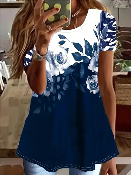Women Floral Short Sleeve Tee T-shirt Crew Neck Printing Casual Summer Graphic Tee Top, Purplish blue, T-Shirts
Women Floral Short Sleeve Tee T-shirt Crew Neck Printing Casual Summer Graphic Tee Top, Purplish blue, T-Shirts