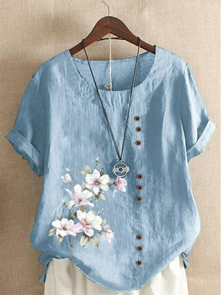 Women Floral Half Sleeve Blouse Summer Crew Neck Daily Casual Top, As picture, Shirts
Women Floral Half Sleeve Blouse Summer Crew Neck Daily Casual Top, As picture, Shirts