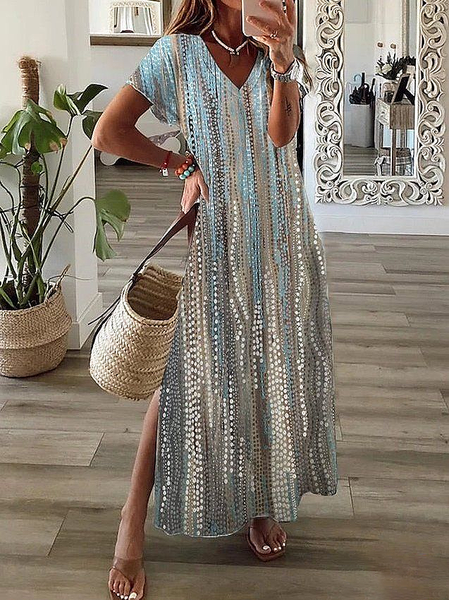 Women Abstract Short Sleeve Summer Dress V Neck Daily Casual Maxi T-Shirt Dress X-Line Dress, Blue, Casual Dresses
Women Abstract Short Sleeve Summer Dress V Neck Daily Casual Maxi T-Shirt Dress X-Line Dress, Blue, Casual Dresses
