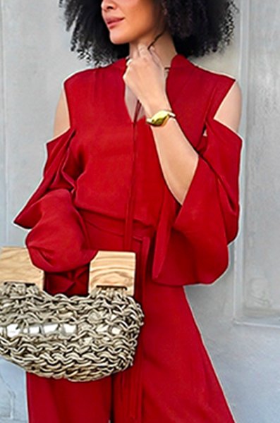 Casual Plain Hollow Out Stand Collar Off Shoulder Sleeve Blouse, Red, Blouses and Shirts
Casual Plain Hollow Out Stand Collar Off Shoulder Sleeve Blouse, Red, Blouses and Shirts