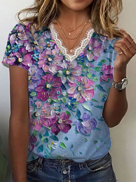 Women Floral Short Sleeve Tee T-shirt V Neck Printing Casual Summer Graphic Tee Top, Blue purple, T-Shirts
Women Floral Short Sleeve Tee T-shirt V Neck Printing Casual Summer Graphic Tee Top, Blue purple, T-Shirts