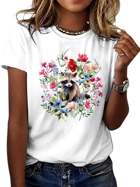 Casual Floral Crew Neck Short Sleeve T-shirt, White, T-shirts
Casual Floral Crew Neck Short Sleeve T-shirt, White, T-shirts