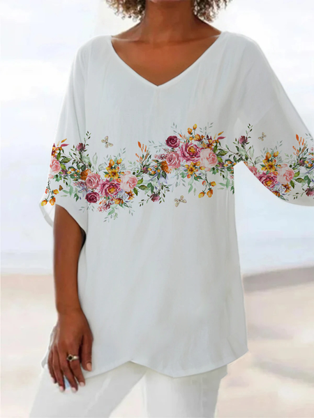 Women Floral Short Sleeve Shirt Summer Printing V Neck Daily Casual Top, White, Blouses
Women Floral Short Sleeve Shirt Summer Printing V Neck Daily Casual Top, White, Blouses