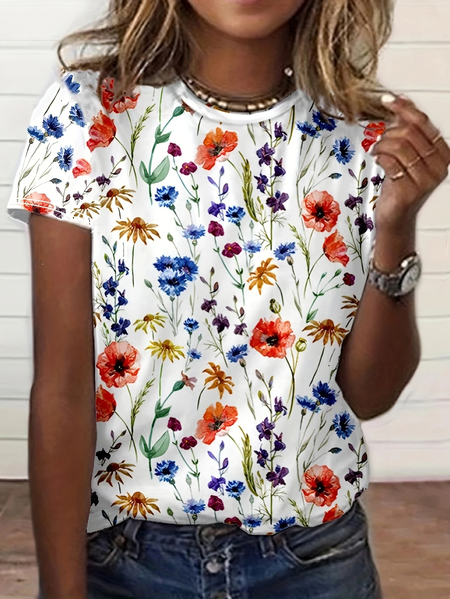 Women Floral Short Sleeve Tee T-shirt Crew Neck Printing Casual Summer Graphic Tee Top, White, T-Shirts
Women Floral Short Sleeve Tee T-shirt Crew Neck Printing Casual Summer Graphic Tee Top, White, T-Shirts