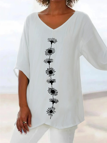 Women Floral Short Sleeve Shirt Summer Printing V Neck Daily Casual Top, White, Blouses
Women Floral Short Sleeve Shirt Summer Printing V Neck Daily Casual Top, White, Blouses