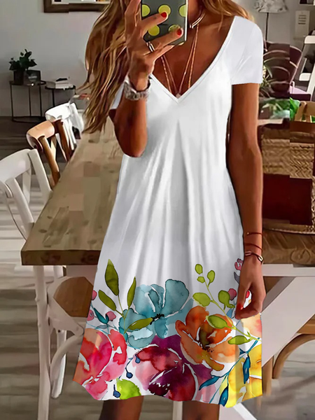 Women Floral Short Sleeve Summer Printing Dress V Neck Daily Casual Midi Fit & Flare Dress A-Line Dress, White, Casual Dresses
Women Floral Short Sleeve Summer Printing Dress V Neck Daily Casual Midi Fit & Flare Dress A-Line Dress, White, Casual Dresses