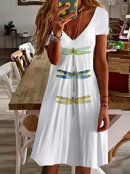 Women Dragonfly Short Sleeve Summer Printing Dress V Neck Daily Casual Midi Fit & Flare Dress A-Line Dress, White, Casual Dresses
Women Dragonfly Short Sleeve Summer Printing Dress V Neck Daily Casual Midi Fit & Flare Dress A-Line Dress, White, Casual Dresses