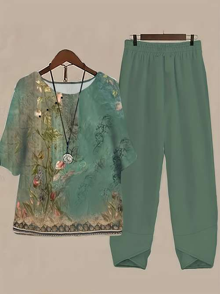 Women Floral Printing Two-Piece Set Daily Half Sleeve Casual Summer Top With Pants Matching Set, Green, Suit Set
Women Floral Printing Two-Piece Set Daily Half Sleeve Casual Summer Top With Pants Matching Set, Green, Suit Set