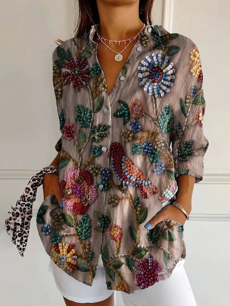 Women Floral Long Sleeve Shirt Spring/Fall Buckle Shirt Collar Daily Casual Top, Brown, Shirts
Women Floral Long Sleeve Shirt Spring/Fall Buckle Shirt Collar Daily Casual Top, Brown, Shirts