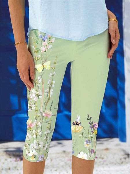 Women Floral Capris Elastic Waist Pants Casual Summer Trousers, Green, Leggings
Women Floral Capris Elastic Waist Pants Casual Summer Trousers, Green, Leggings