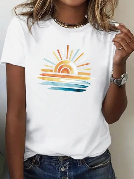 Women Sun Short Sleeve Tee T-shirt Crew Neck Casual Summer Top, White, T-Shirts
Women Sun Short Sleeve Tee T-shirt Crew Neck Casual Summer Top, White, T-Shirts