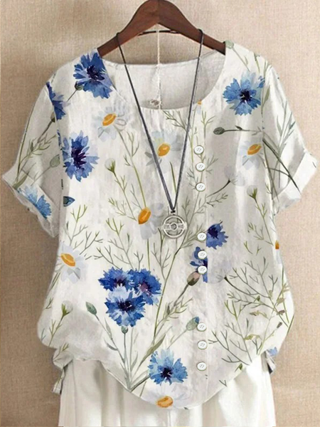 Women Floral Half Sleeve Blouse Summer Crew Neck Daily Casual Top, White, Shirts
Women Floral Half Sleeve Blouse Summer Crew Neck Daily Casual Top, White, Shirts