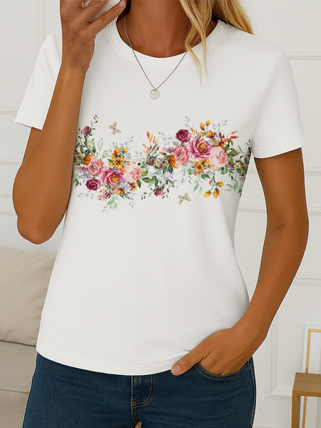 Women Floral Short Sleeve Tee T-shirt Crew Neck Printing Casual Summer Graphic Tee Top, White, T-Shirts
Women Floral Short Sleeve Tee T-shirt Crew Neck Printing Casual Summer Graphic Tee Top, White, T-Shirts