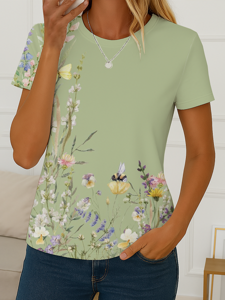 Women Floral Short Sleeve Tee T-shirt Crew Neck Printing Casual Summer Graphic Tee Top, Green, T-Shirts
Women Floral Short Sleeve Tee T-shirt Crew Neck Printing Casual Summer Graphic Tee Top, Green, T-Shirts
