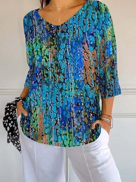 Women Abstract Three Quarter Sleeve Tee T-shirt V Neck Printing Casual Spring/Fall Graphic Tee Top, Blue, T-Shirts
Women Abstract Three Quarter Sleeve Tee T-shirt V Neck Printing Casual Spring/Fall Graphic Tee Top, Blue, T-Shirts