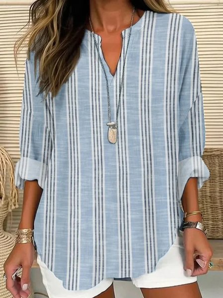 Women Striped Long Sleeve Blouse Spring/Fall Printing V Neck Daily Casual Top, Blue, Shirts
Women Striped Long Sleeve Blouse Spring/Fall Printing V Neck Daily Casual Top, Blue, Shirts