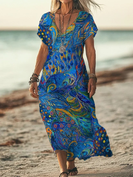 Women Abstract Short Sleeve Summer Printing Dress V Neck Daily Casual Maxi X-Line Dress, Blue, Casual Dresses
Women Abstract Short Sleeve Summer Printing Dress V Neck Daily Casual Maxi X-Line Dress, Blue, Casual Dresses
