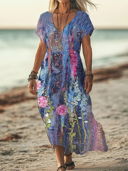 Women Floral Short Sleeve Summer Printing Dress V Neck Daily Casual Maxi X-Line Dress, Purple, Casual Dresses
Women Floral Short Sleeve Summer Printing Dress V Neck Daily Casual Maxi X-Line Dress, Purple, Casual Dresses